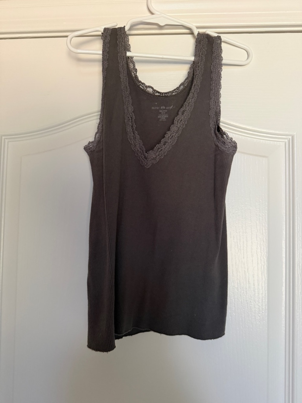 Brandy Melville Lace-Trim Ribbed Tank - Charcoal Gray